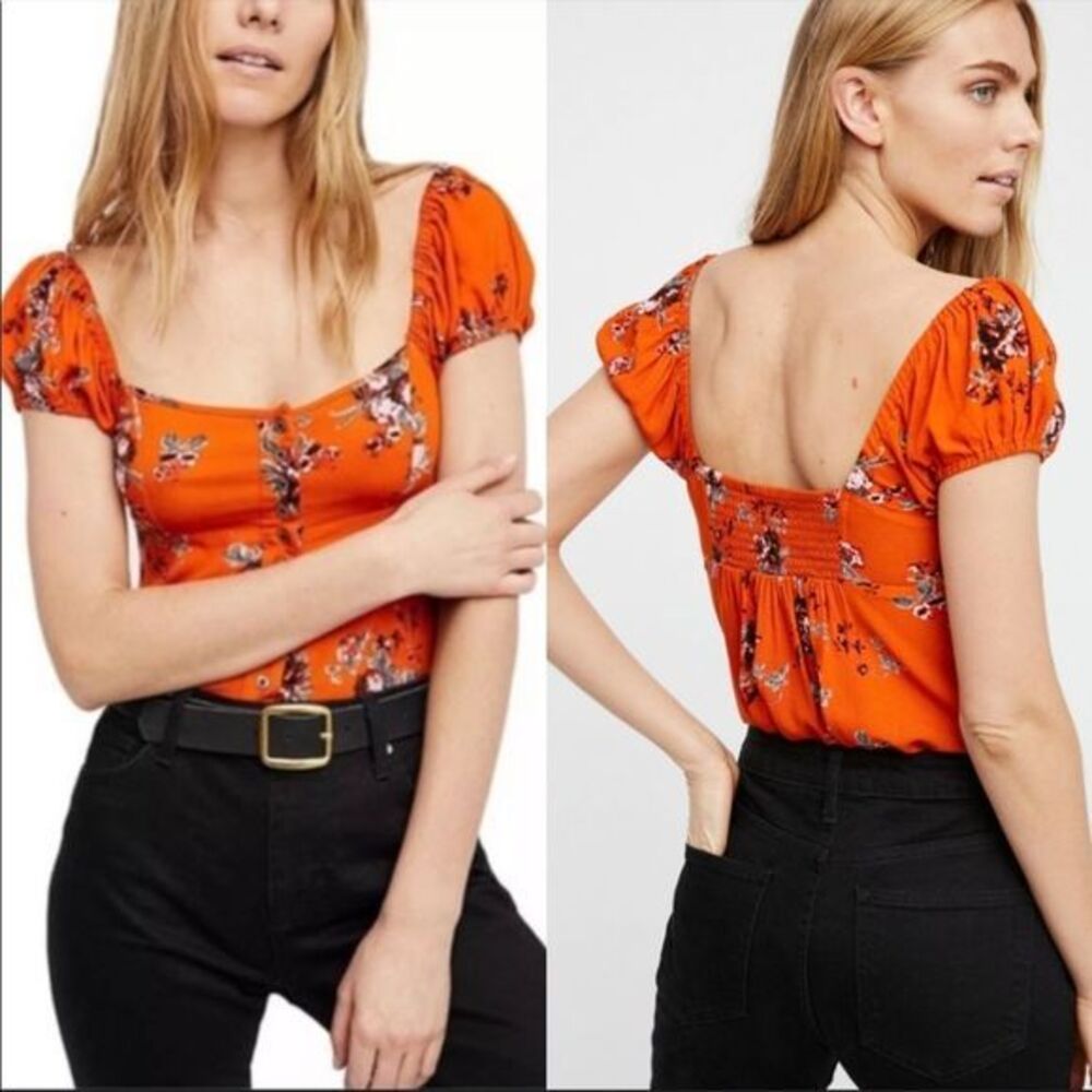 Free People Close To You Blouse In Orange Floral Size Medium.